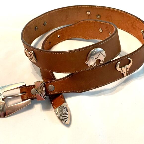 Silver Creek Western Conch Fetish Brown Leather Belt 53004 Genuine Leather USA. main image 5